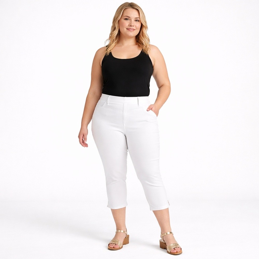 Terra & Sky 4X (28W) High Rise Pull-On Summer Capri Jeggings White Stretch Denim